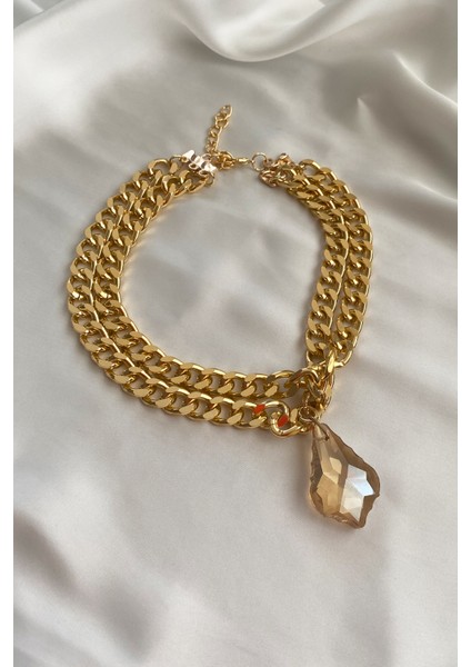 Çift Sıralı Asimetrik Kristal Uçlu Kolye modelleri