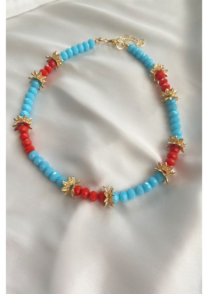 Kontras Renk Gold Çiçek Detay Kolye modelleri