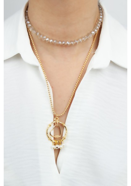 Kalp Detay Çift Sıralı Kolye