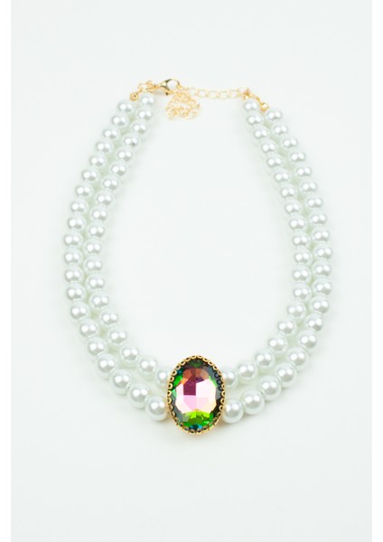 Cam Inci Çift Sıralı Kristal Taşlı Kolye fırsatları