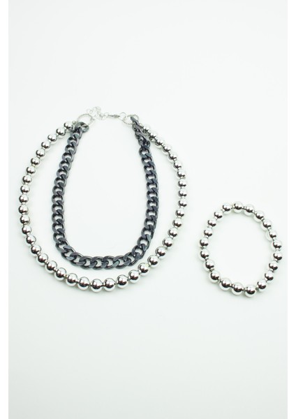 Metalize Çift Sıralı Kolye Bileklik Set fiyatları