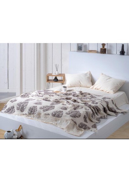 Müslin Yorgan %100 Pamuk 9 Kat Yaprak Desenli Müslin Yatak Örtüsü 220X240