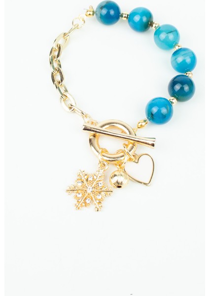 Mavi Akik Doğaltaş Gold Zincir Bileklik fiyatları