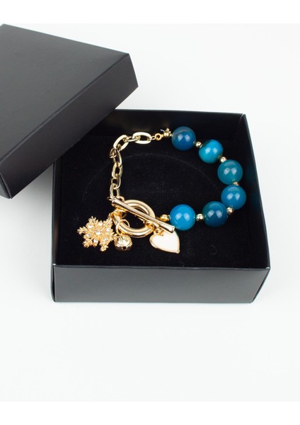 Mavi Akik Doğaltaş Gold Zincir Bileklik modelleri