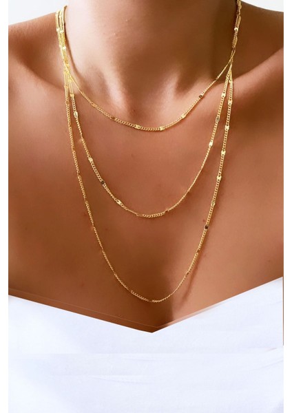 Üç Sıralı Gold Kaplama Kolye
