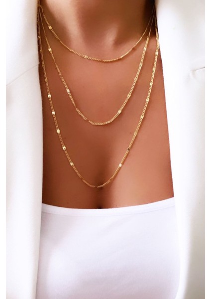 Üç Sıralı Gold Kaplama Kolye modelleri