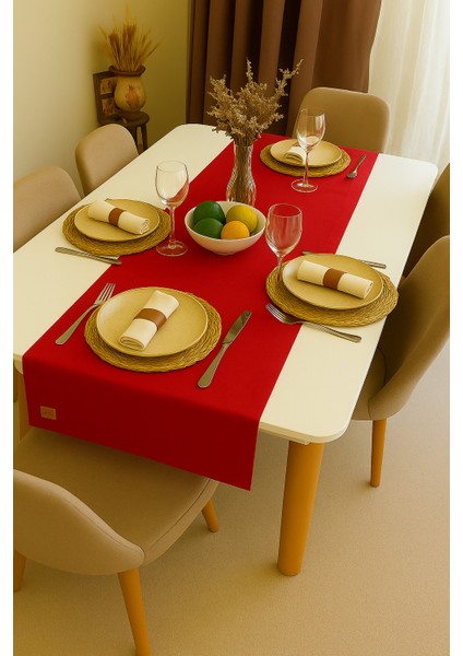 Festive Elegance Keten Runner 45X120 cm | Yılbaşı Masa Şeridi Dekoratif Masa Örtüsü