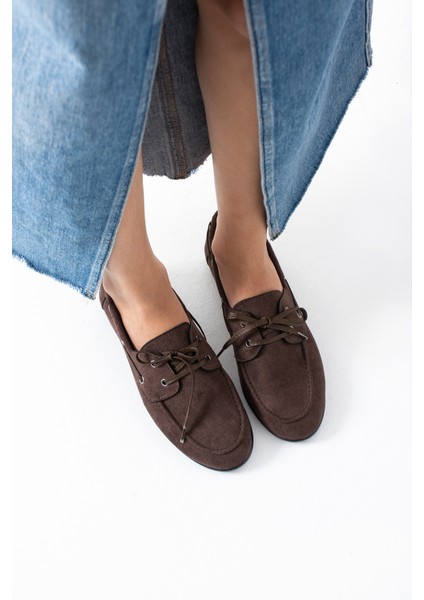 Juno Kadın Süet Bağcıklı Mokasen Ayakkabı Casual Babet