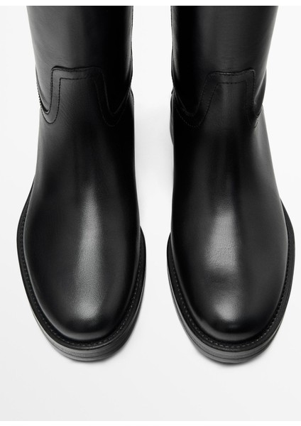 Kadın Siyah Düz Taban Diz Altı Çizme modelleri