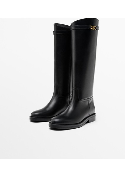 Kadın Siyah Düz Taban Diz Altı Çizme fırsatları
