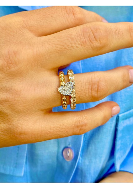 Zirkon Taşlı Altın Renk Sallantılı Kalpli Ayarlanabilir Yüzük fırsatları