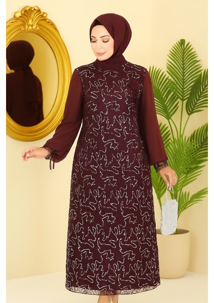 Şifon Pul Payetli Tesettür Abiye