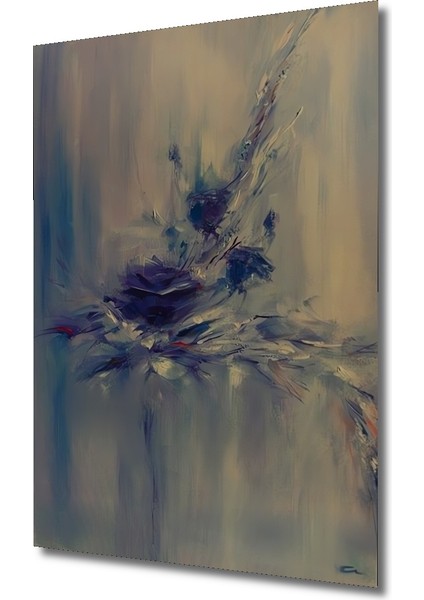 Mavi ve Mor Esintili Soyut Çiçek Yağlı Boya Görünümlü Dekoratif Ahşap Tablo Dikdörtgen Tablo modelleri
