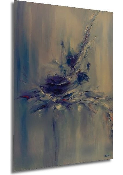 Mavi ve Mor Esintili Soyut Çiçek Yağlı Boya Görünümlü Dekoratif Ahşap Tablo Dikdörtgen Tablo fırsatları