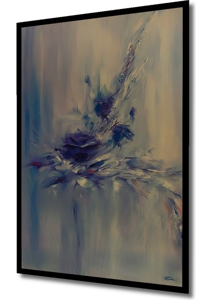 Mavi ve Mor Esintili Soyut Çiçek Yağlı Boya Görünümlü Dekoratif Ahşap Tablo Dikdörtgen Tablo indirimleri