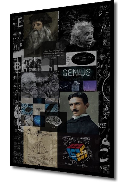 Dahi Albert Einstein ve Leonardo Da Vinci Kara Kalem Görünümlü Ahşap Tablo Dikdörtgen Tablo indirimleri