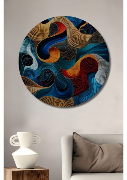 Soyut Sanatın Renk Cümbüşü Yağlı Boya Görünümlü Ahşap Dekoratif Tablo Yuvarlak Tablo