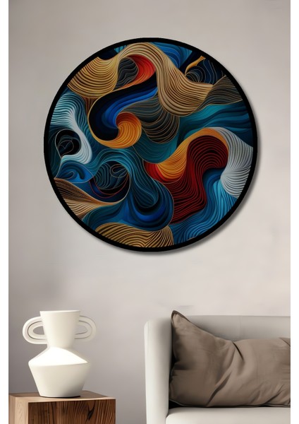 Soyut Sanatın Renk Cümbüşü Yağlı Boya Görünümlü Ahşap Dekoratif Tablo Yuvarlak Tablo fiyatları