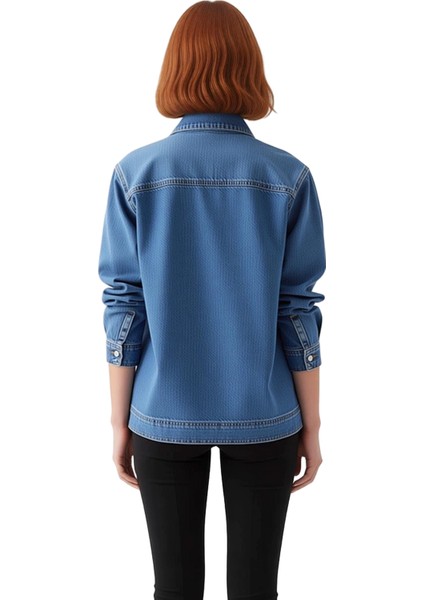 Kadın Düz Renk Denim Oversize Gömlek Fermuar Detaylı ve Şıklık Gün Boyu Sizinle Fonksiyonel fiyatları
