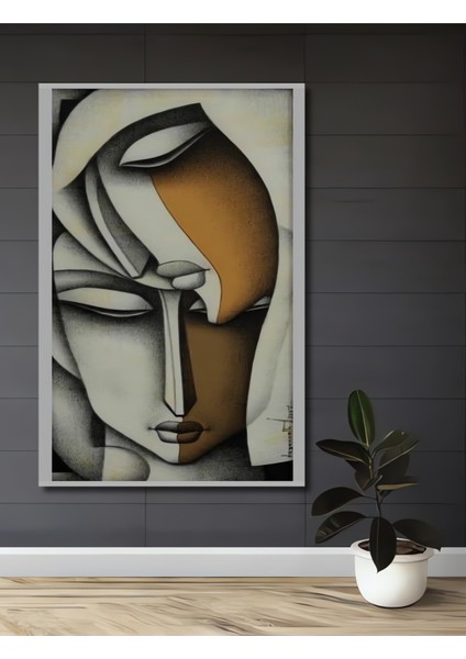 Soyut Sanatın Gızemlı Yüzleri Kara Kalem Görünümlü Ahşap Dekoratif Tablo Dikdörtgen Tablo