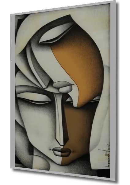 Soyut Sanatın Gızemlı Yüzleri Kara Kalem Görünümlü Ahşap Dekoratif Tablo Dikdörtgen Tablo modelleri