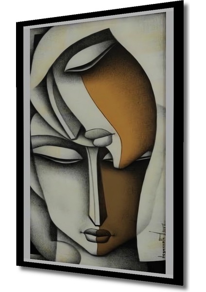 Soyut Sanatın Gızemlı Yüzleri Kara Kalem Görünümlü Ahşap Dekoratif Tablo Dikdörtgen Tablo indirimleri