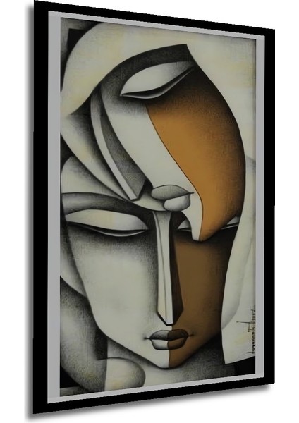 Soyut Sanatın Gızemlı Yüzleri Kara Kalem Görünümlü Ahşap Dekoratif Tablo Dikdörtgen Tablo