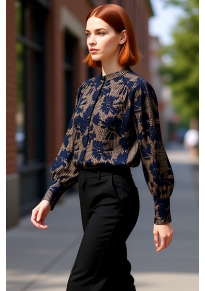 Kadın Geniş Kalıp Desenli Gömlek Viskoz Polyester Kumaş Rahat Günlük Stil Fonksiyonel Spor indirimleri