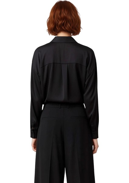 Kadın Dökümlü Oversize Gömlek Saten Dokulu Uzun Kollu Rahat Kesim Gündelik Modern Stil Şık fiyatları