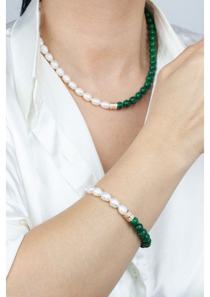 Malahit Taşlı Gerçek Inci Kolye Bileklik Set fiyatları