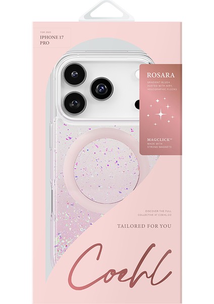 iPhone 17 Pro Uyumlu Kılıf M-Safe Şarj Özellikli Hologram Parçalı Coehl Rosara Kapak Pembe modelleri