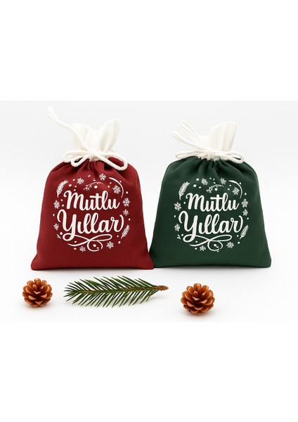 Yılbaşı Hediye Kesesi 15X20 cm – Çift Taraflı Mutlu Yıllar / Merry Christmas – Kağıt Ipli 2 Adet