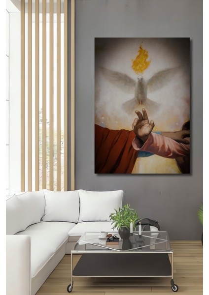 Kutsal Ruh Yağlı Boya Görünümlü Ahşap Dekoratif Tablo Dikdörtgen Tablo