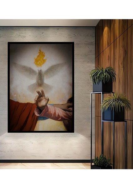 Kutsal Ruh Yağlı Boya Görünümlü Ahşap Dekoratif Tablo Dikdörtgen Tablo fiyatları