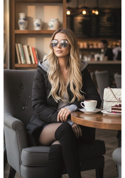 Kışlık Kapüşonlu Orta boy Kadın Şişme Mont co805syh