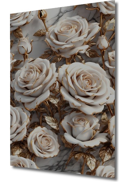 Altın Yaldızlı Beyaz Gül Sürreal Modern Sanat Dekoratif Ahşap Tablo Dikdörtgen Tablo modelleri