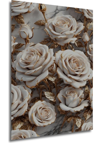 Altın Yaldızlı Beyaz Gül Sürreal Modern Sanat Dekoratif Ahşap Tablo Dikdörtgen Tablo fırsatları