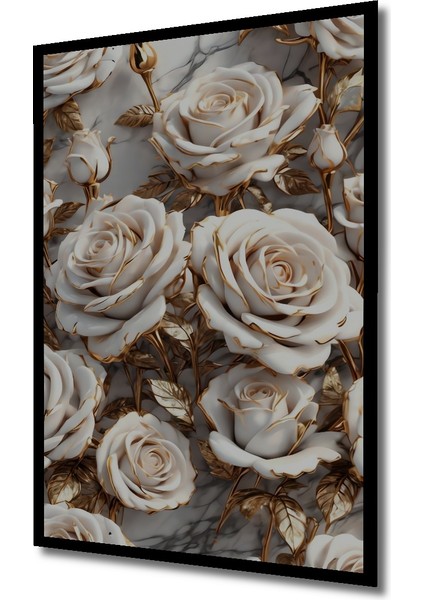 Altın Yaldızlı Beyaz Gül Sürreal Modern Sanat Dekoratif Ahşap Tablo Dikdörtgen Tablo indirimleri