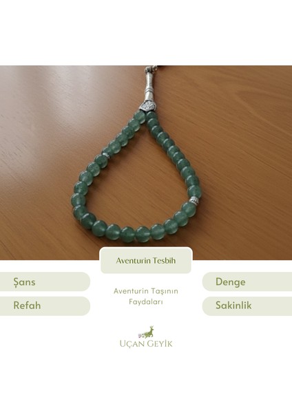 Aventurin Doğal Taş Tesbih – Şans, Huzur ve Denge Taşı, El Yapımı Enerji Tesbih