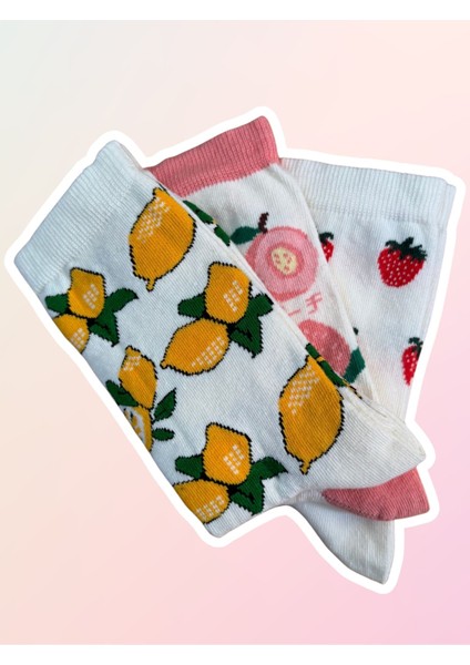 Kadın Renkli Meyveli Pamuklu Çorap Hediyelik