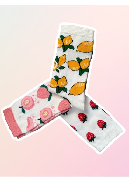 Kadın Renkli Meyveli Pamuklu Çorap Hediyelik modelleri