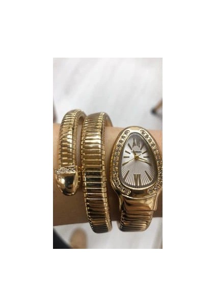 Altın Renk Beyaz Kadran Yılan Saat Dolamalı Saat modelleri