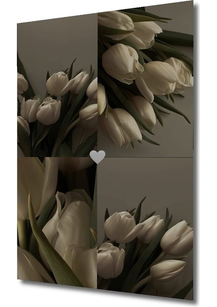 Beyaz Lale Buketi Yağlı Boya Görünümlü Dekoratif Ahşap Tablo Dikdörtgen Tablo modelleri