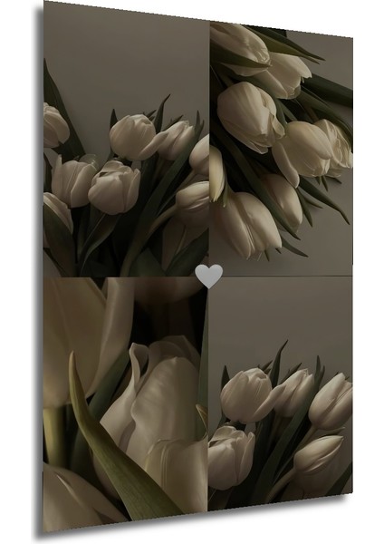 Beyaz Lale Buketi Yağlı Boya Görünümlü Dekoratif Ahşap Tablo Dikdörtgen Tablo fırsatları