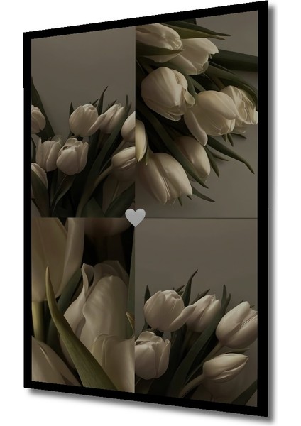Beyaz Lale Buketi Yağlı Boya Görünümlü Dekoratif Ahşap Tablo Dikdörtgen Tablo indirimleri
