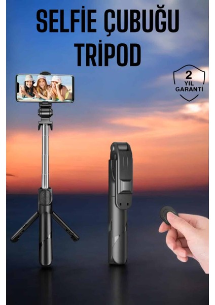 Tripod Kablosuz Bluetooth Bağlantılı Selfie Çubuğu 360 Derece Dönebilen - F168K935-U85168