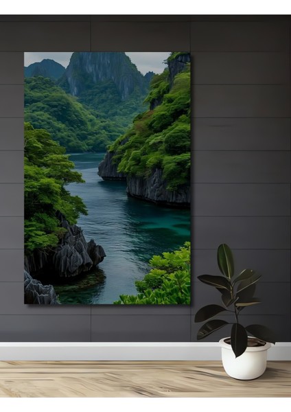 Yeşil Vadi Yağlı Boya Görünümlü Ahşap Dekoratif Tablo Dikdörtgen Tablo