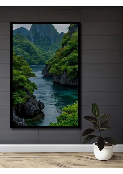 Yeşil Vadi Yağlı Boya Görünümlü Ahşap Dekoratif Tablo Dikdörtgen Tablo fiyatları