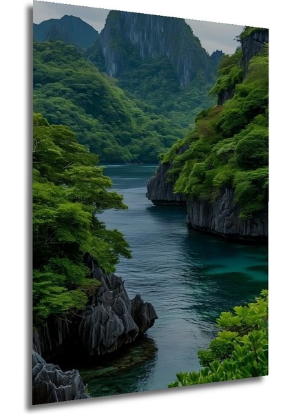 Yeşil Vadi Yağlı Boya Görünümlü Ahşap Dekoratif Tablo Dikdörtgen Tablo fırsatları