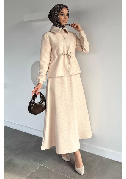 Kendinden Desenli Ceket Bel Lastikli Etek Tesettür Ikili Takım P-00019040 fiyatları